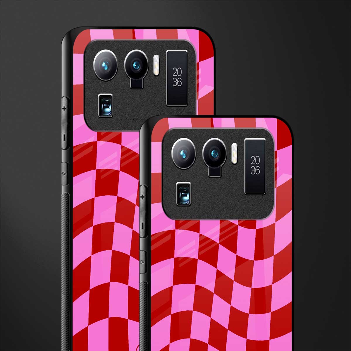 red pink trippy check pattern glass case for mi 11 ultra 5g image-2