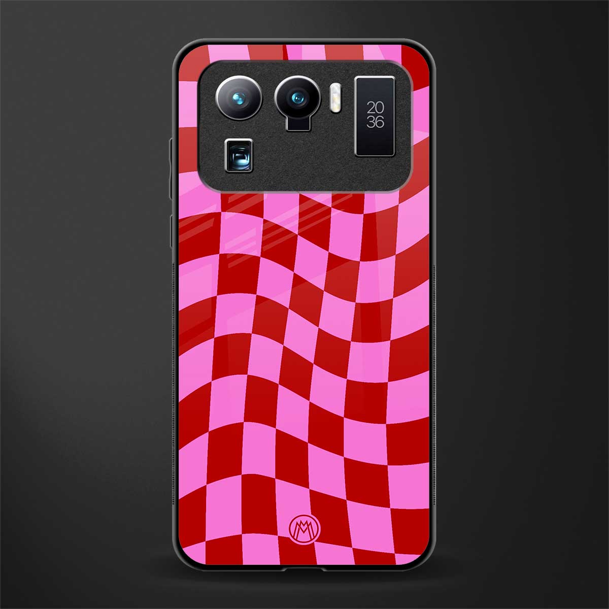 red pink trippy check pattern glass case for mi 11 ultra 5g image