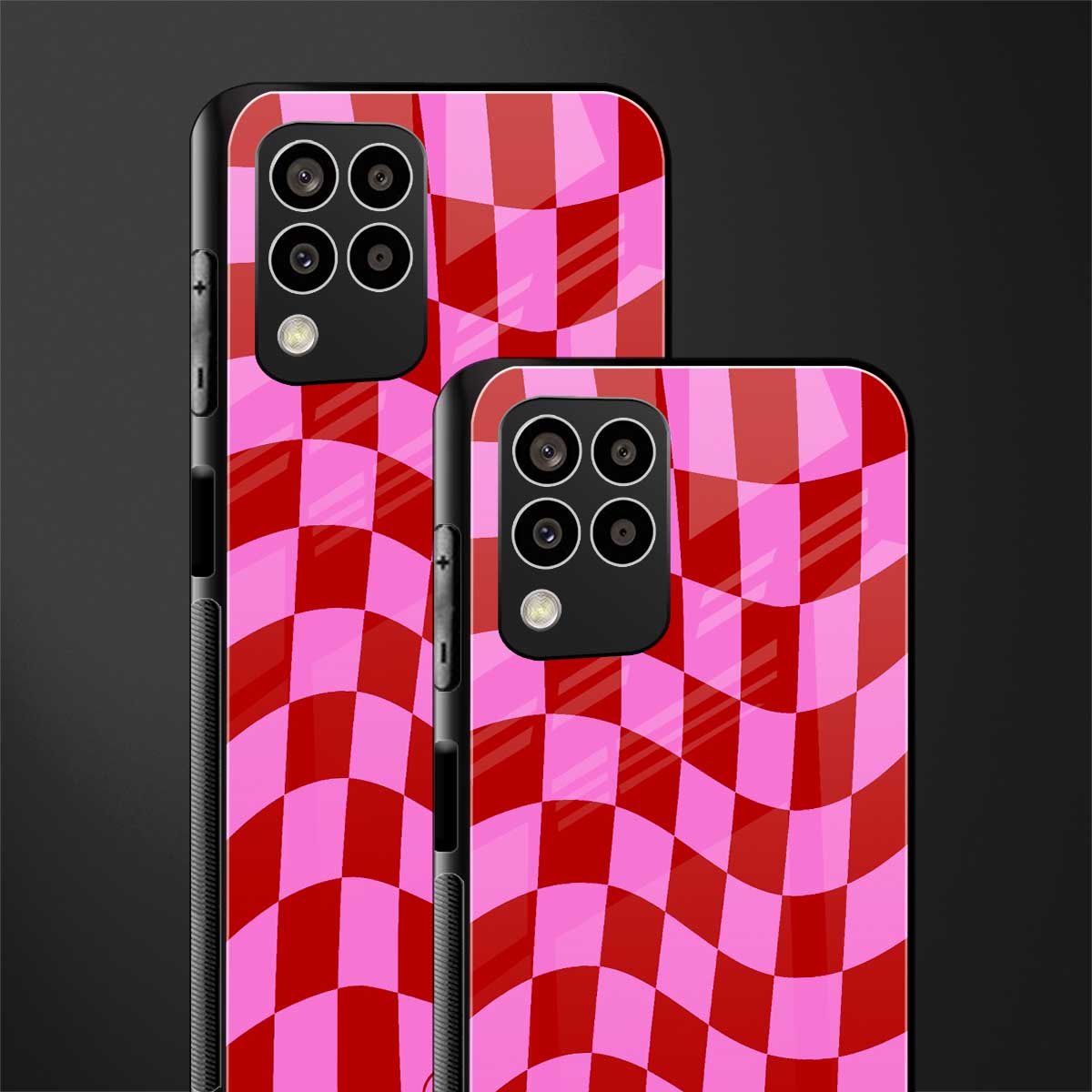 red pink trippy check pattern back phone cover | glass case for samsung galaxy m33 5g