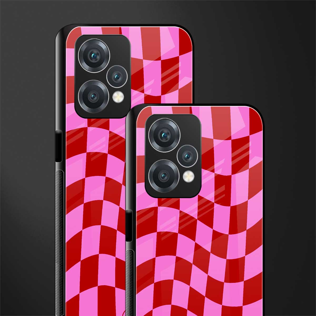 red pink trippy check pattern back phone cover | glass case for oneplus nord ce 2 lite 5g
