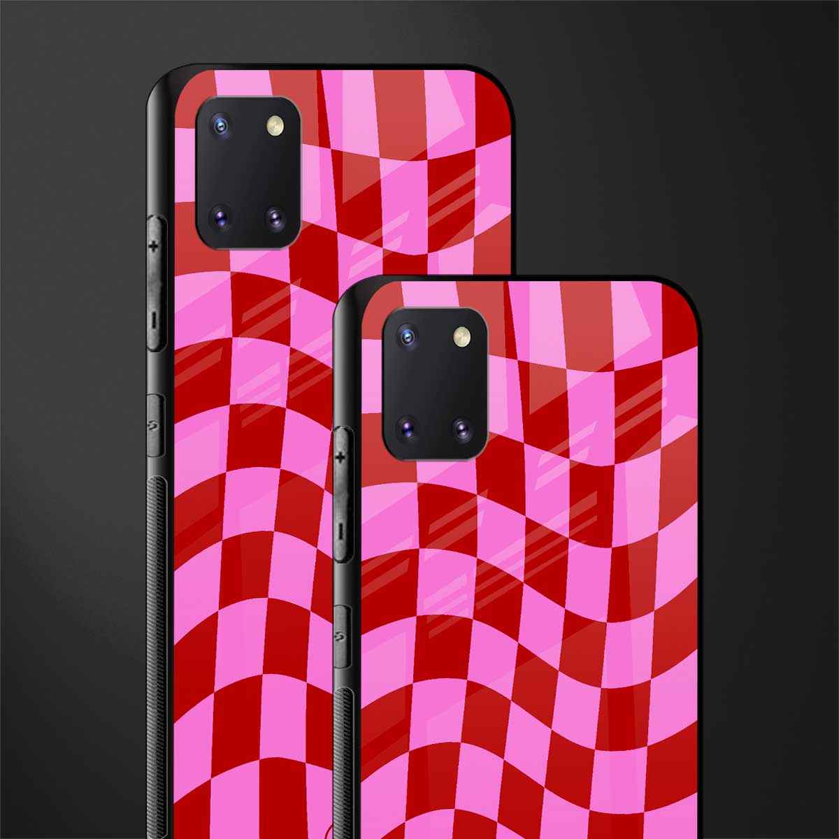 red pink trippy check pattern glass case for samsung a81 image-2