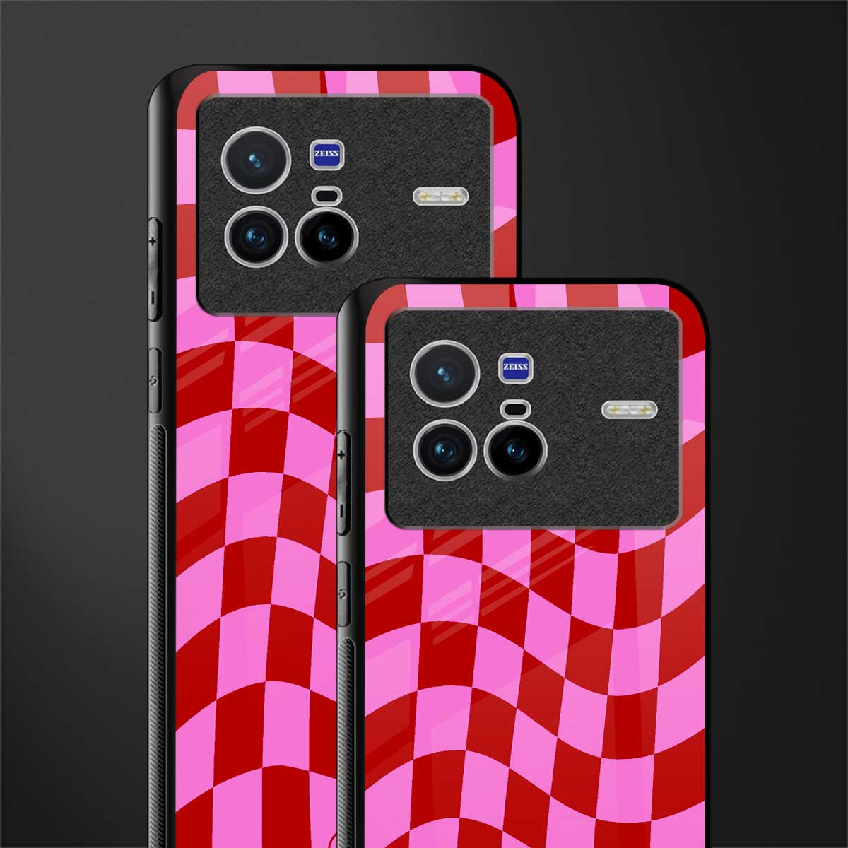 red pink trippy check pattern glass case for vivo x80 image-2