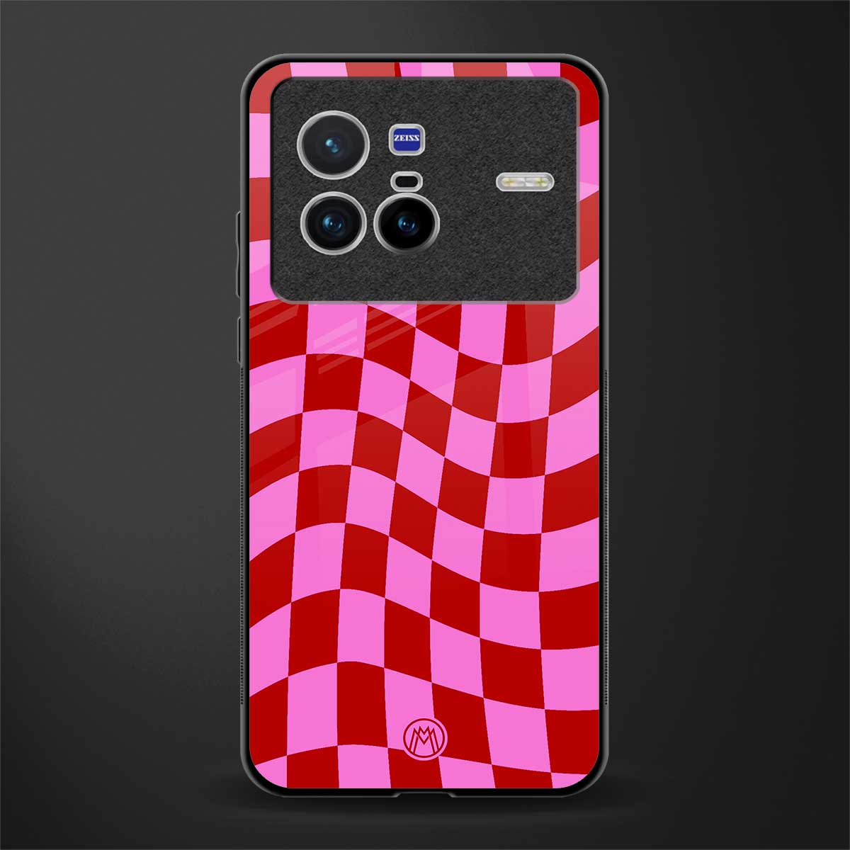 red pink trippy check pattern glass case for vivo x80 image