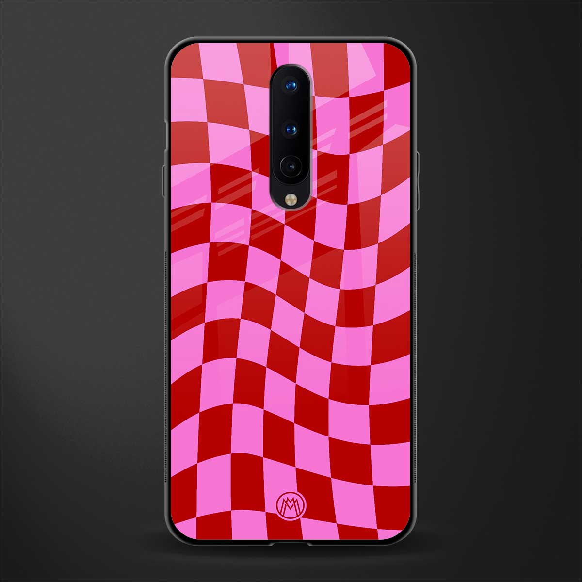 red pink trippy check pattern glass case for oneplus 8 image