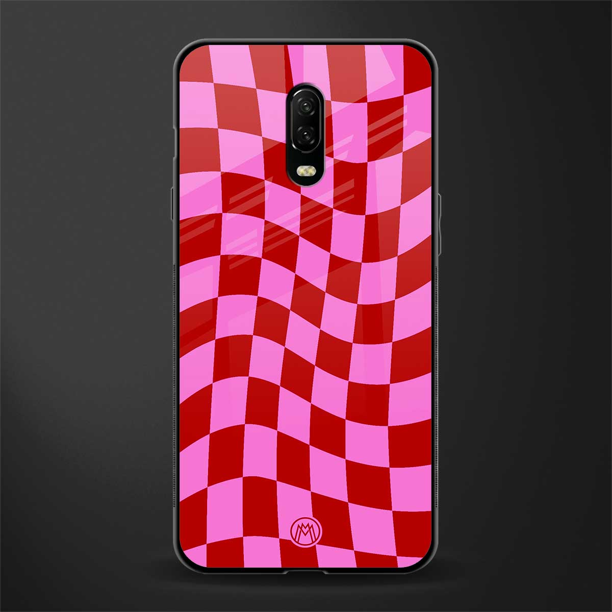 red pink trippy check pattern glass case for oneplus 6t image