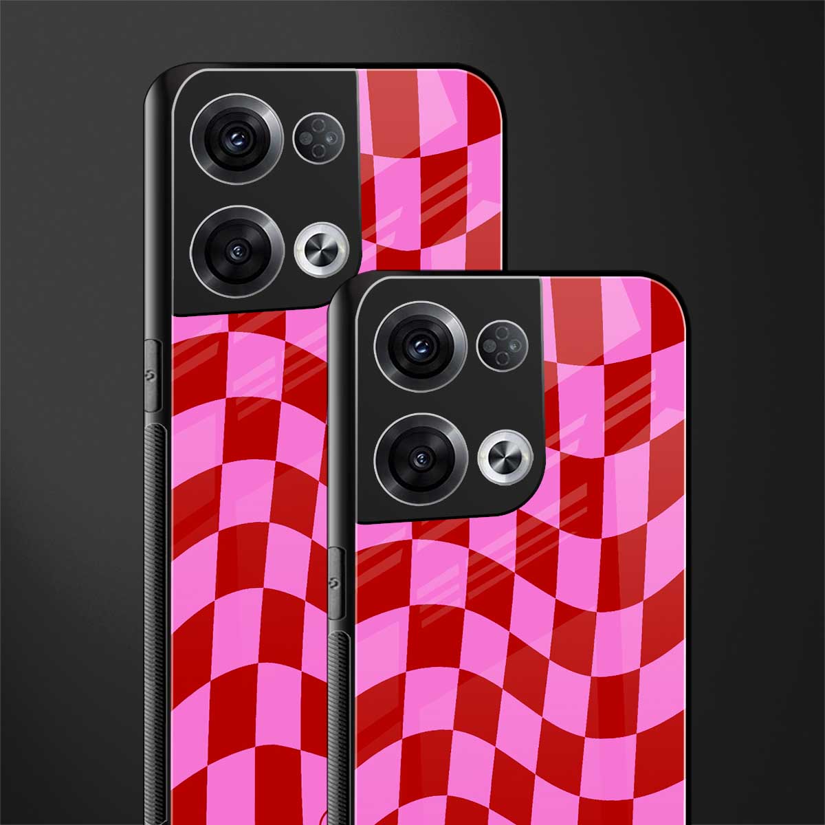 red pink trippy check pattern back phone cover | glass case for oppo reno 8 pro