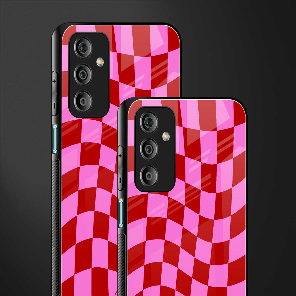 red pink trippy check pattern back phone cover | glass case for samsung galaxy f23 5g