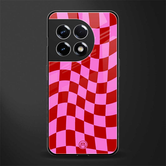red pink trippy check pattern back phone cover | glass case for oneplus 11r