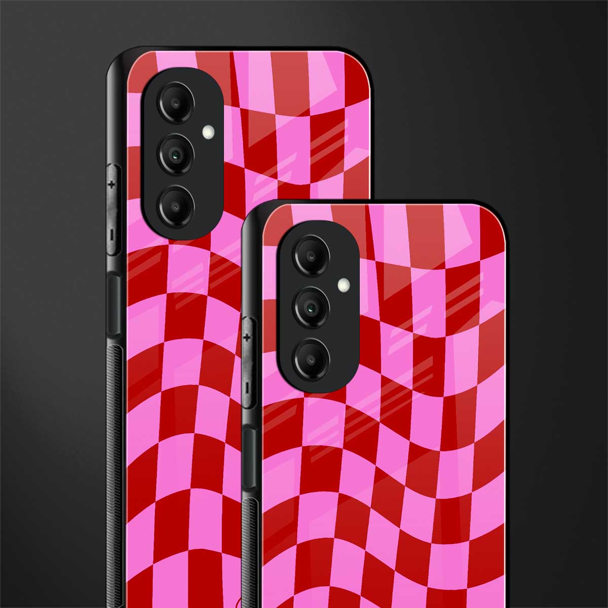 red pink trippy check pattern back phone cover | glass case for samsung galaxy a14 5g