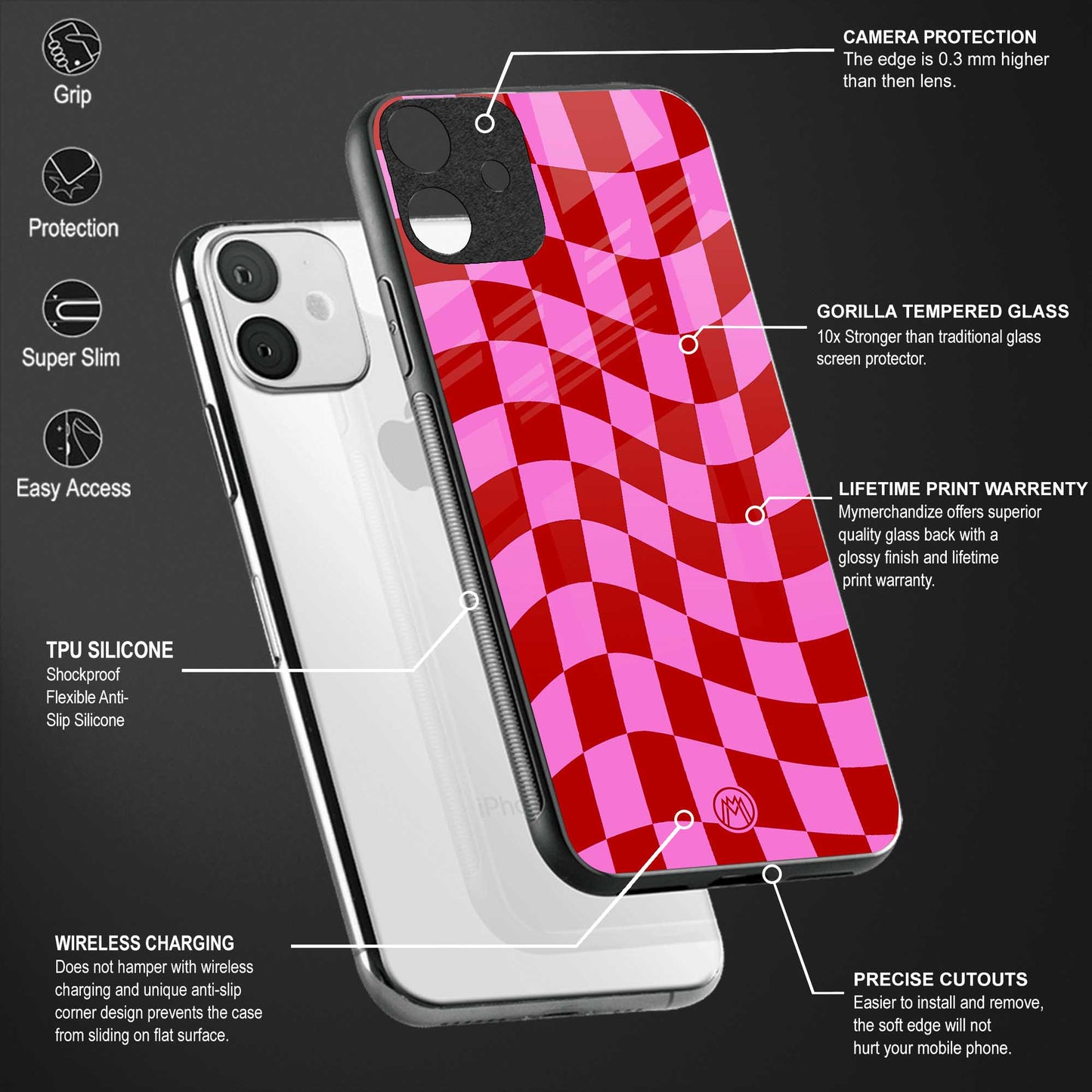 red pink trippy check pattern glass case for oppo reno 3 pro image-4