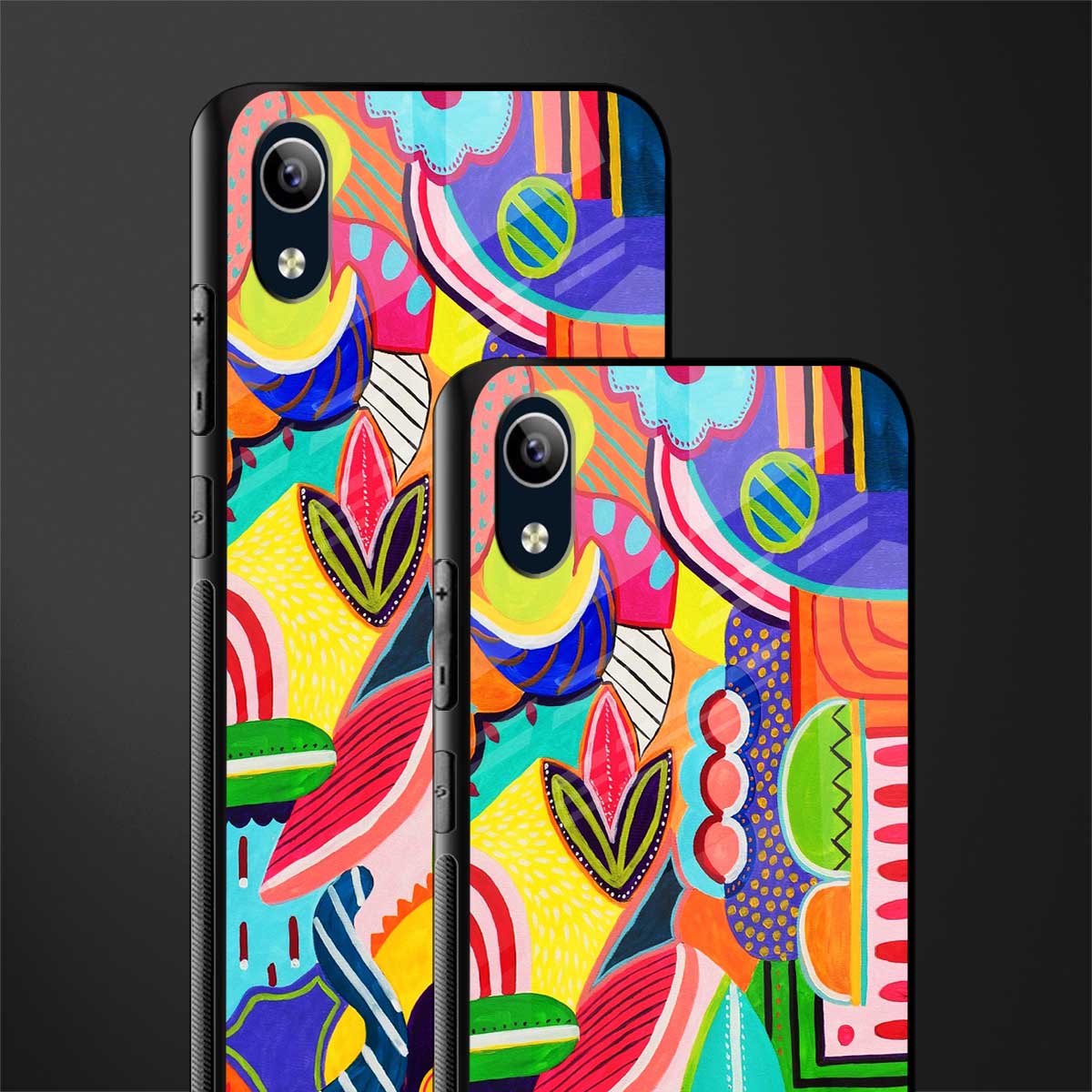 retro abstract glass case for vivo y1s without fingerprint image-2