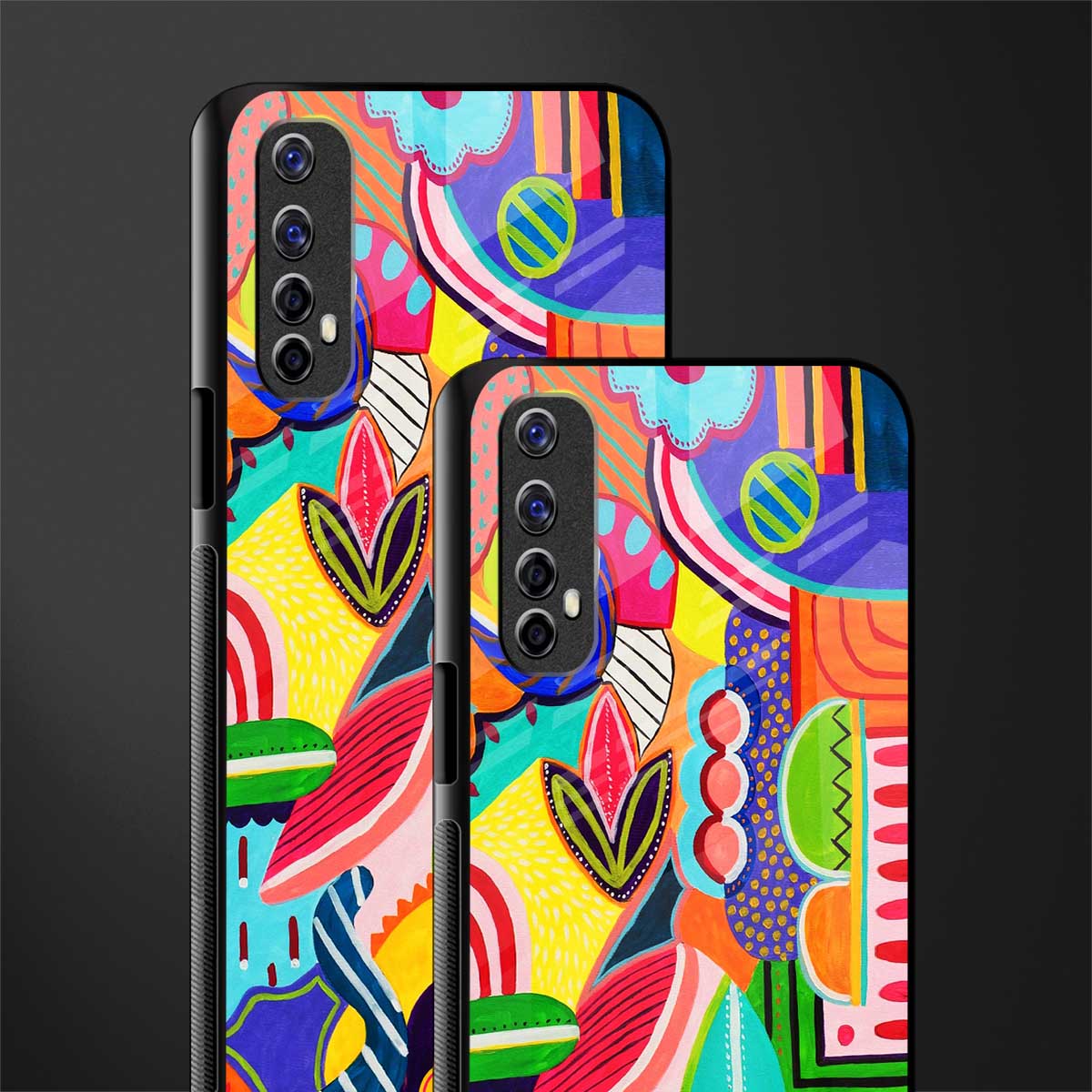 retro abstract glass case for realme 7 image-2