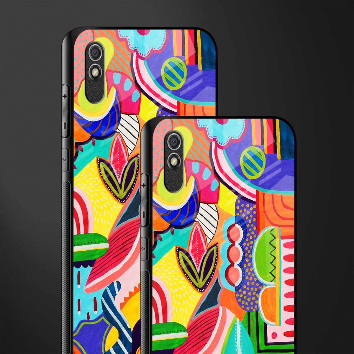 retro abstract glass case for redmi 9a image-2