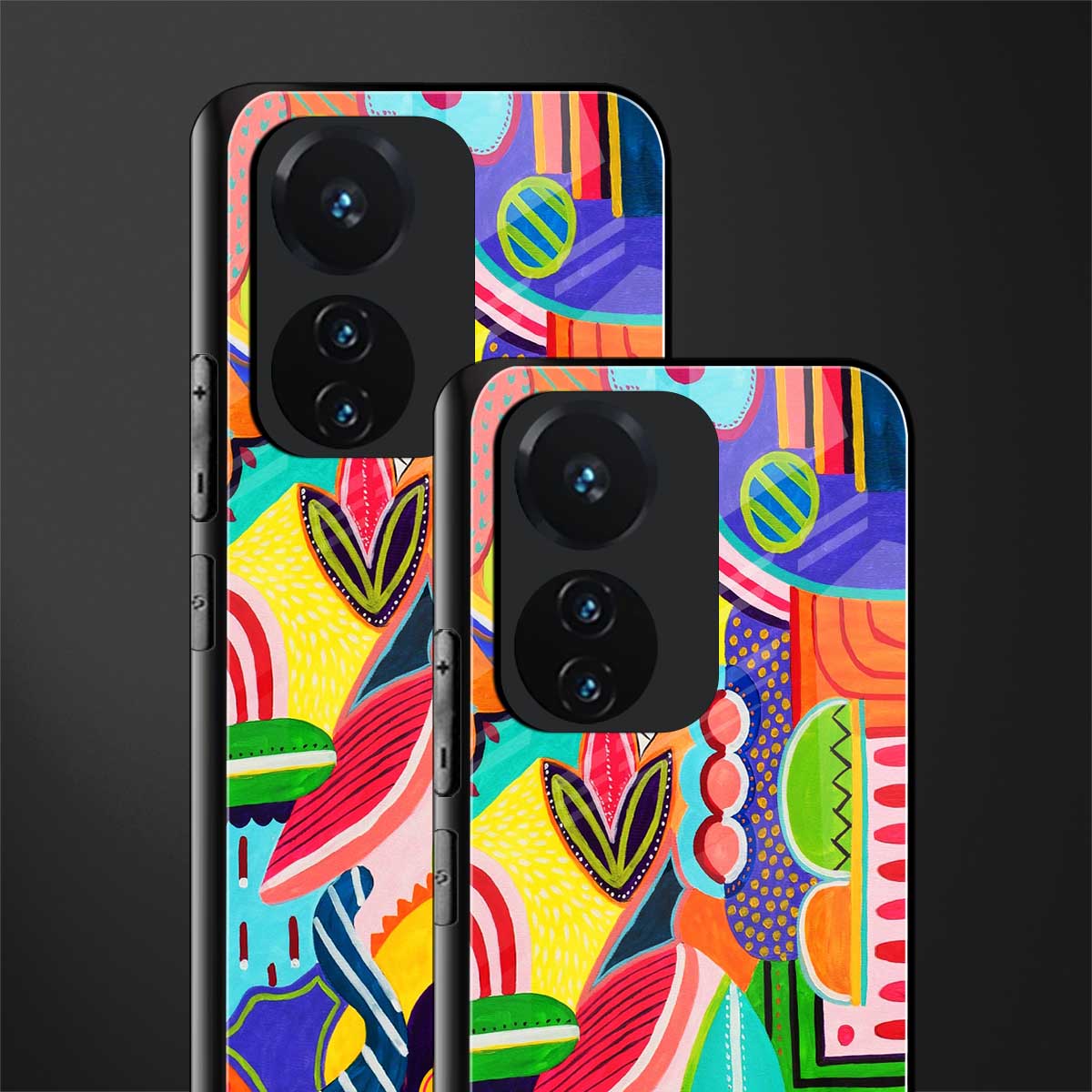 retro abstract back phone cover | glass case for vivo t1 44w 4g