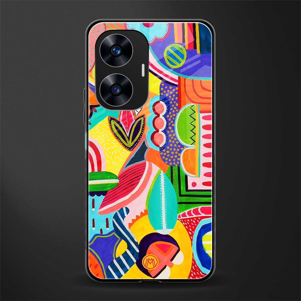 retro abstract back phone cover | glass case for realme c55