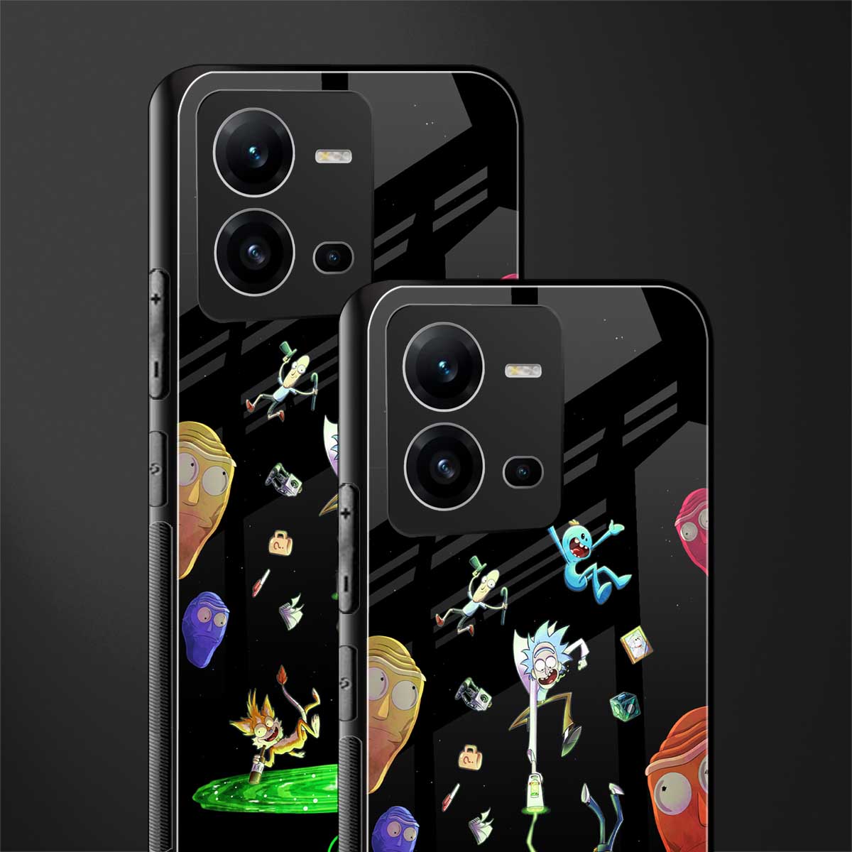 rick and morty amoled back phone cover | glass case for vivo v25-5g