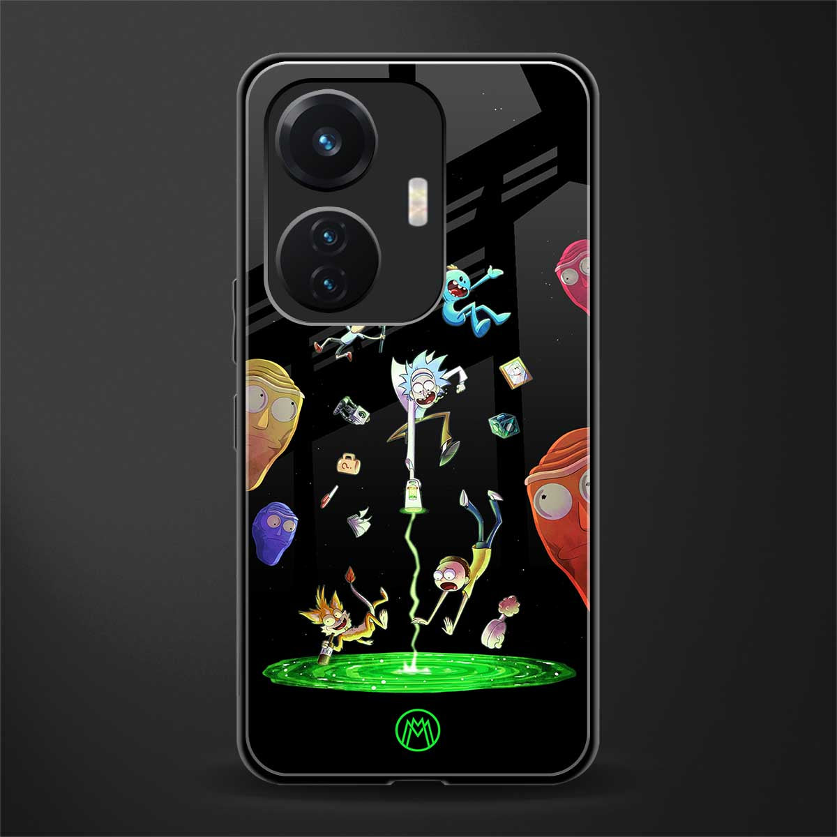 rick and morty amoled back phone cover | glass case for vivo t1 44w 4g
