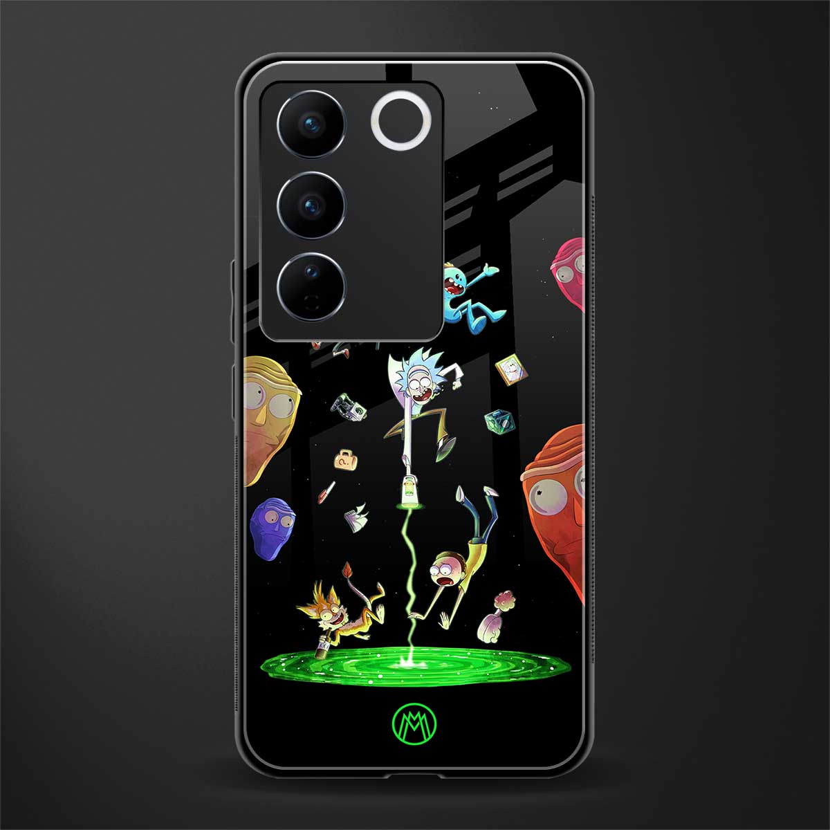 rick and morty amoled back phone cover | glass case for vivo v27 pro 5g