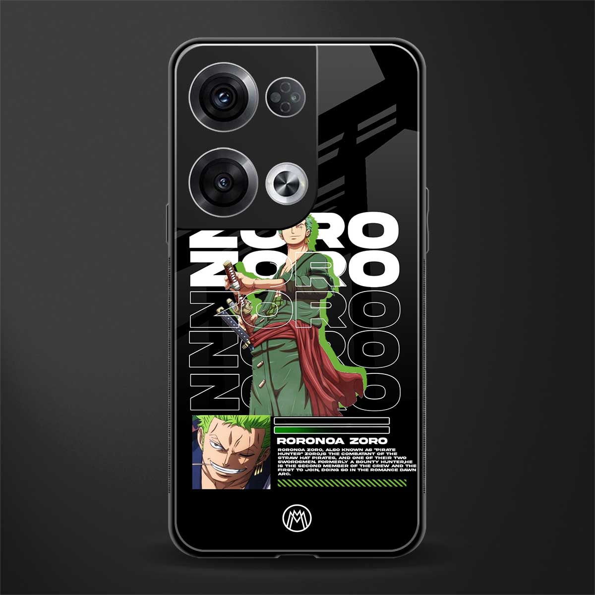 roronoa zoro back phone cover | glass case for oppo reno 8
