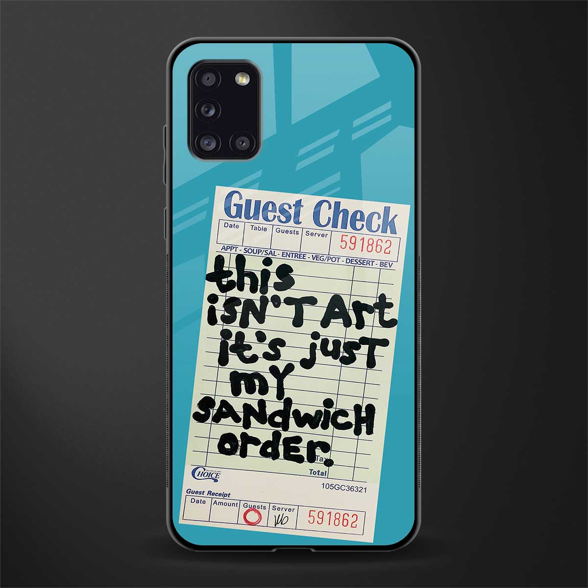 sandwich order glass case for samsung galaxy a31 image