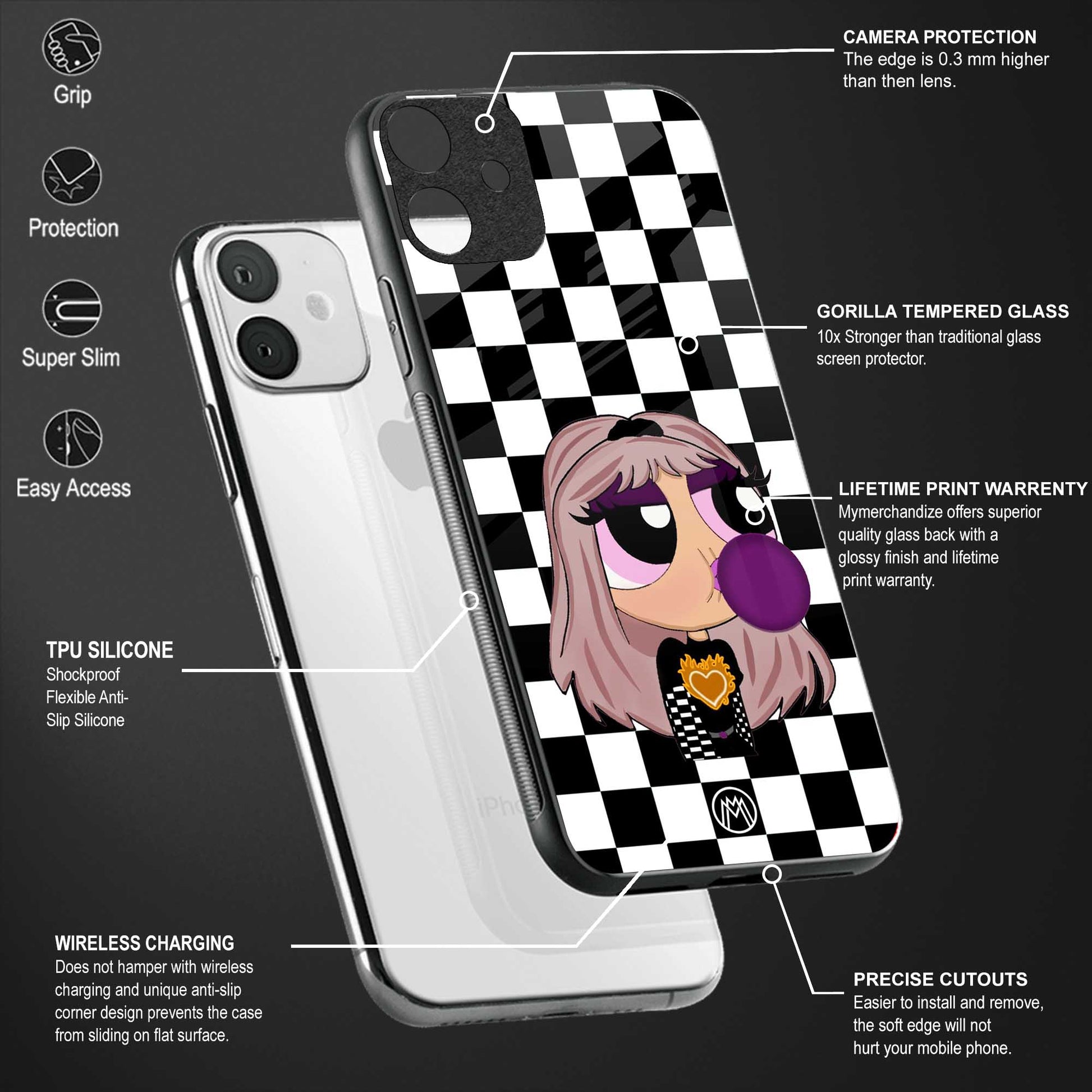 sassy chic powerpuff girls back phone cover | glass case for oppo a74 4g