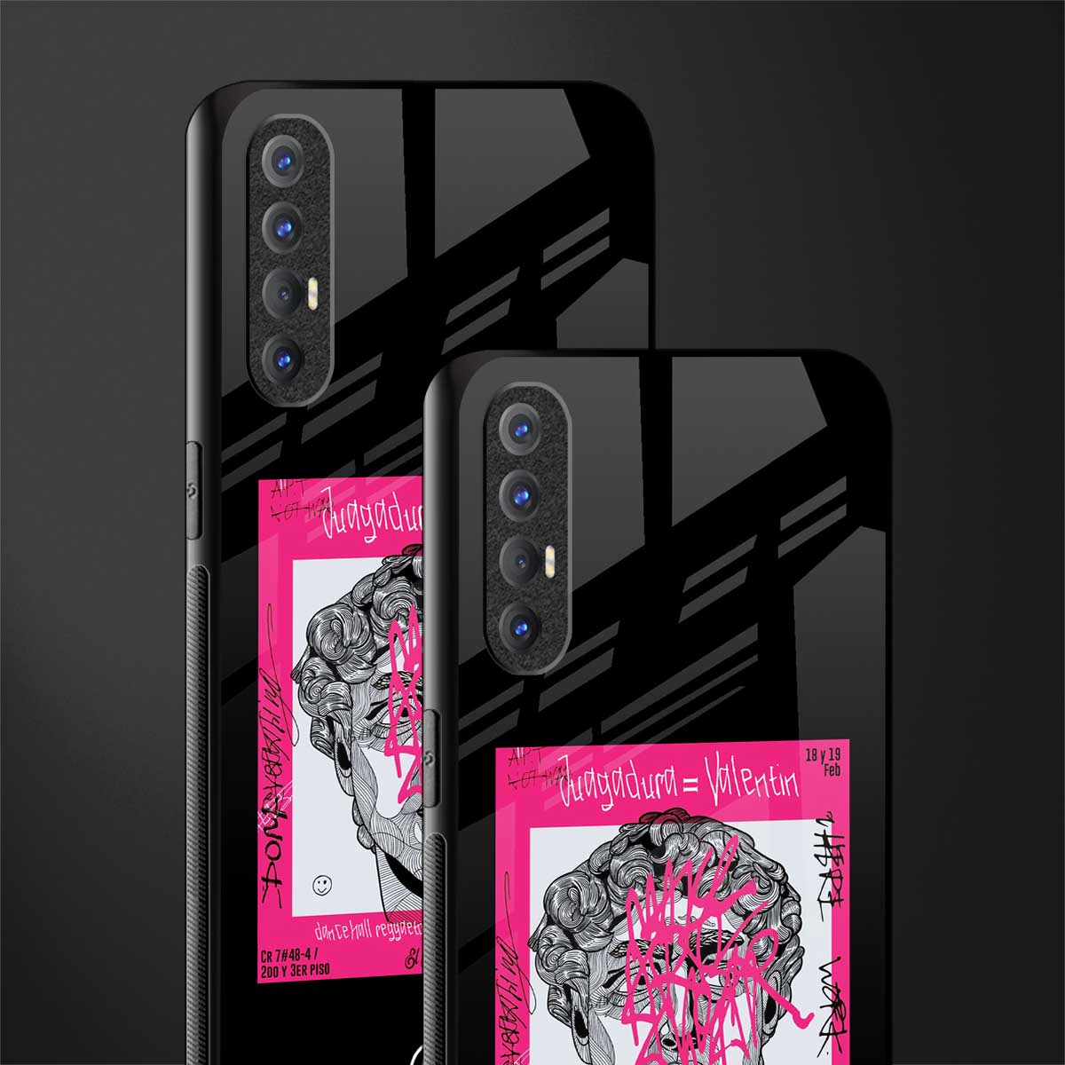 scribbled david michelangelo glass case for oppo reno 3 pro image-2