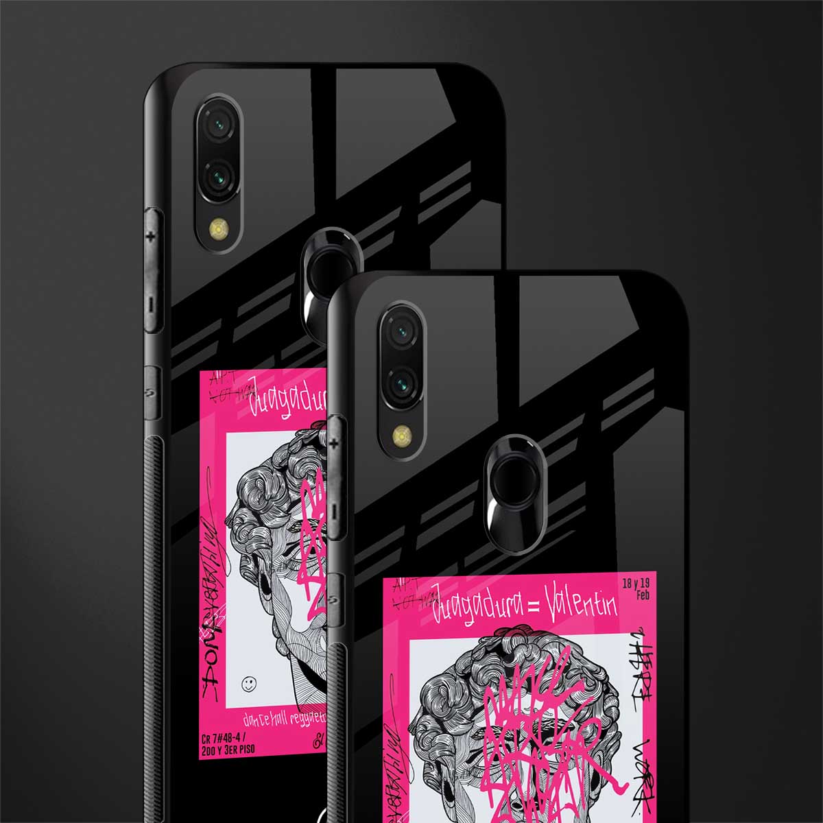scribbled david michelangelo glass case for redmi y3 image-2