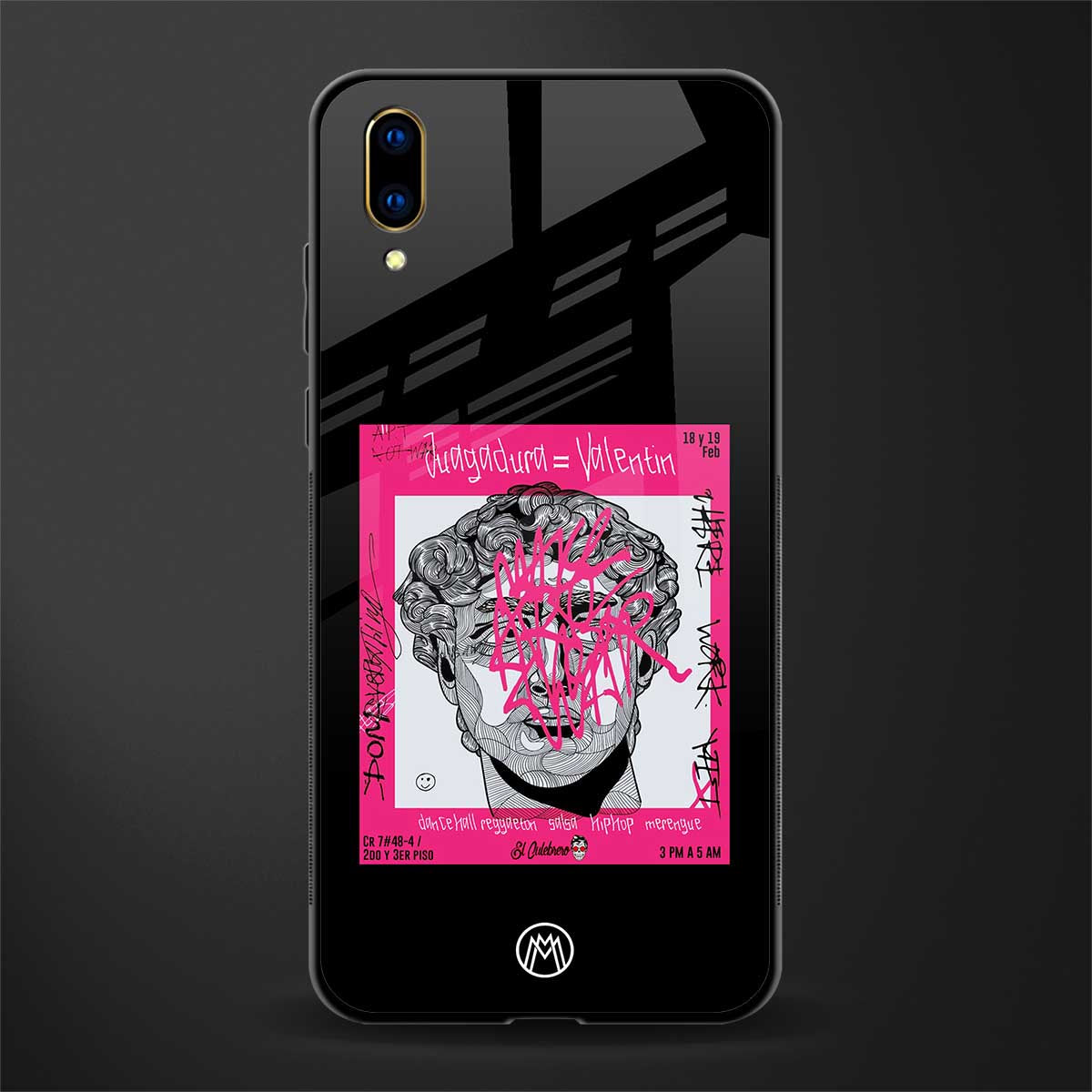 scribbled david michelangelo glass case for vivo v11 pro image