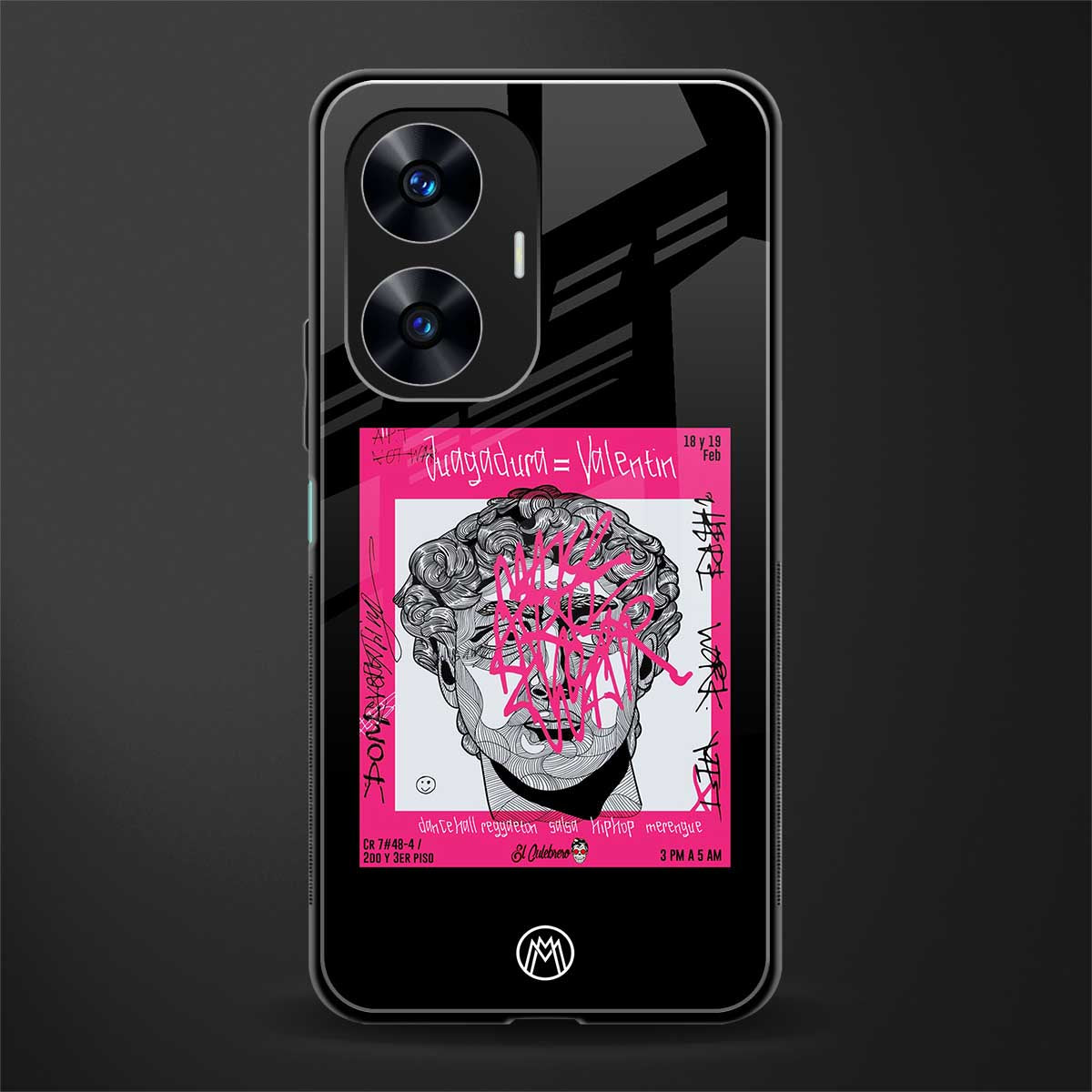 scribbled david michelangelo back phone cover | glass case for realme c55