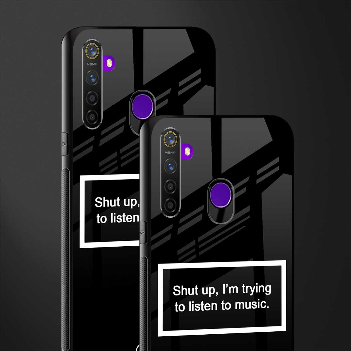 shut up and listen to music black glass case for realme 5s image-2