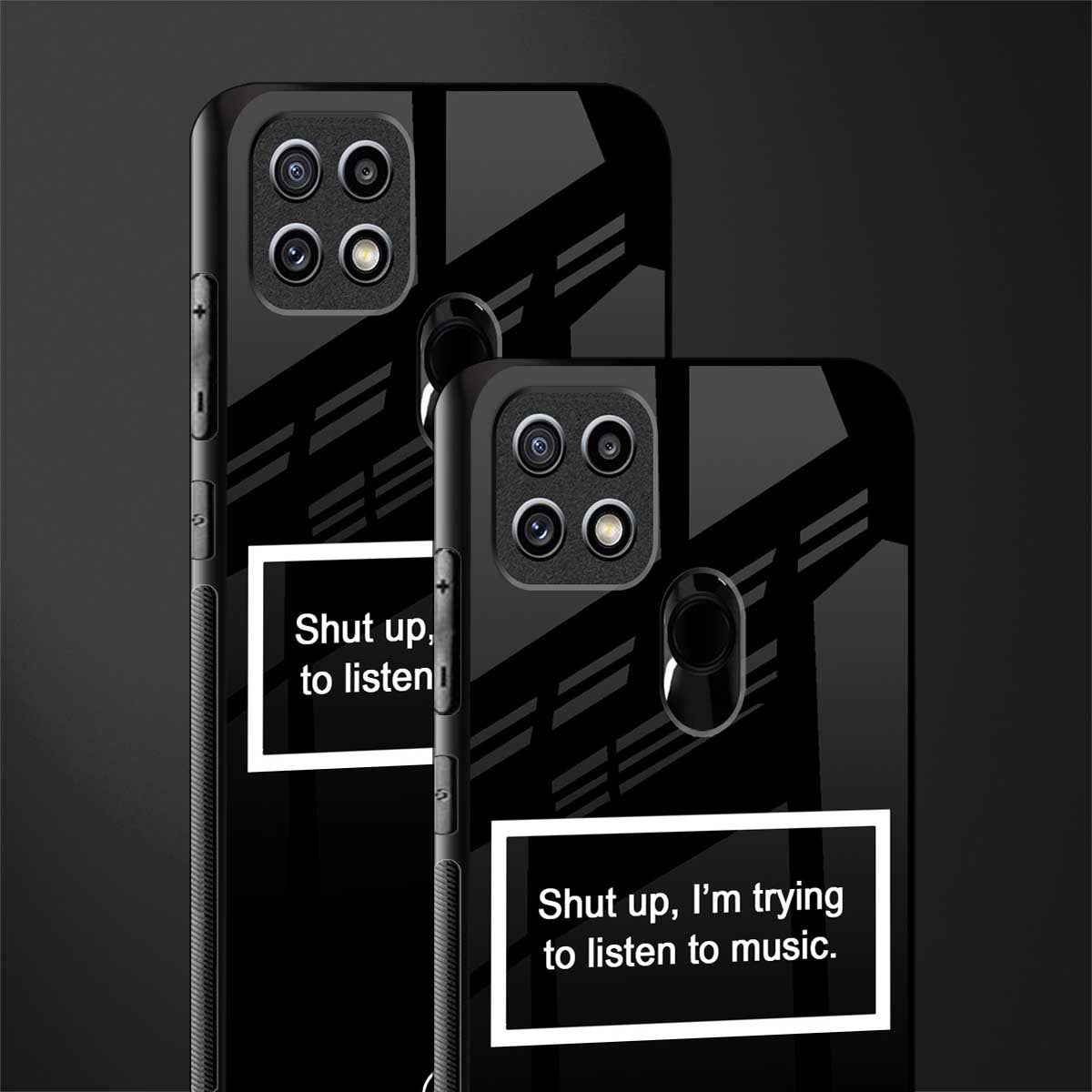 shut up and listen to music black glass case for oppo a15s image-2
