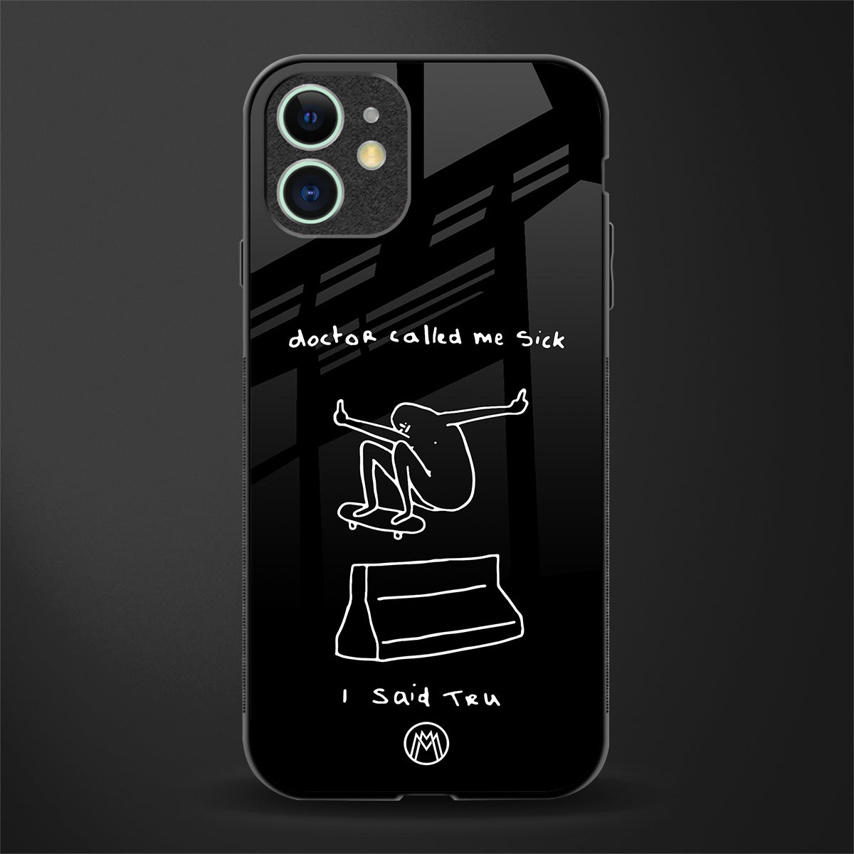 sick skateboarder black doodle glass case for iphone 11 image