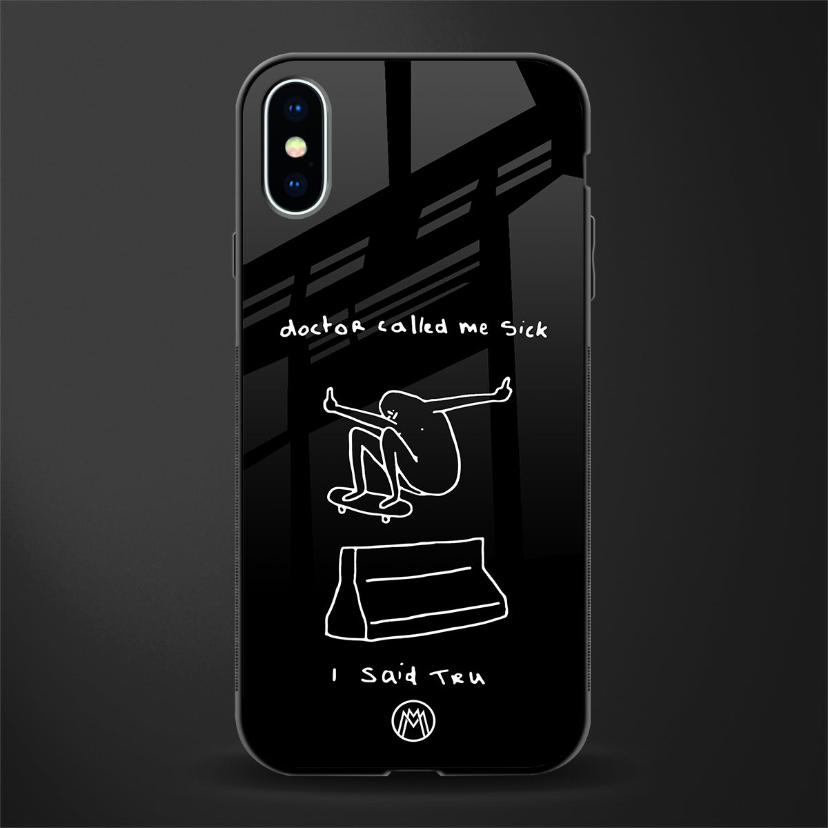 sick skateboarder black doodle glass case for iphone xs image