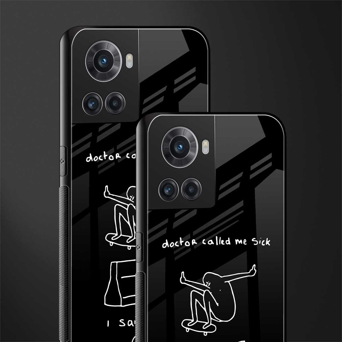 sick skateboarder black doodle back phone cover | glass case for oneplus 10r 5g