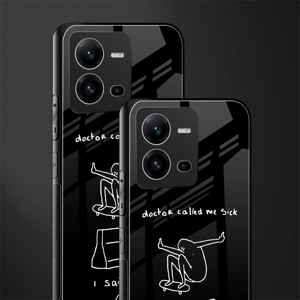 sick skateboarder black doodle back phone cover | glass case for vivo v25-5g