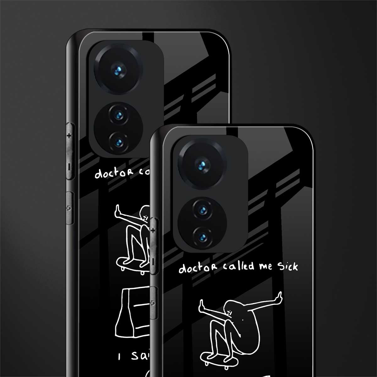 sick skateboarder black doodle back phone cover | glass case for vivo t1 44w 4g