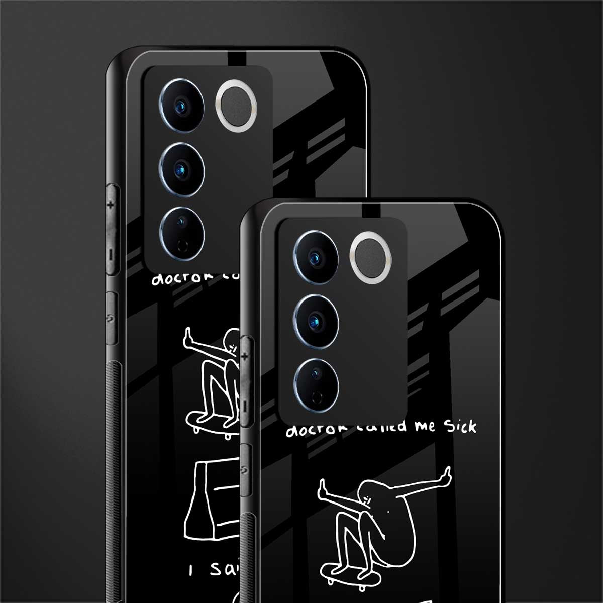 sick skateboarder black doodle back phone cover | glass case for vivo v27 pro 5g