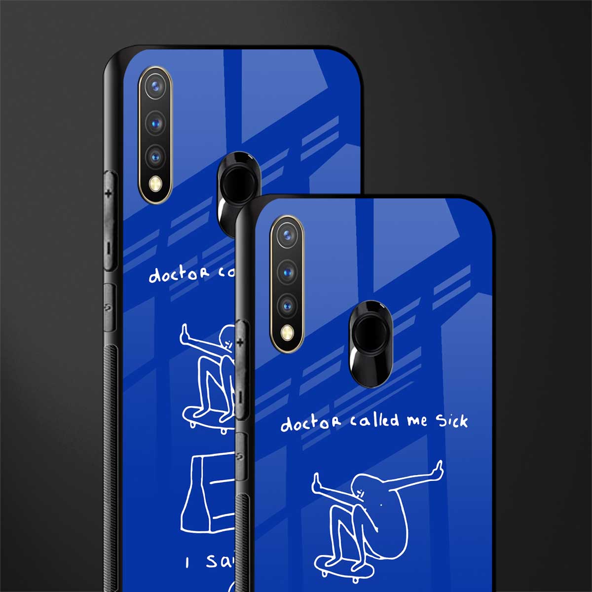 sick skateboarder blue doodle glass case for vivo u20 image-2