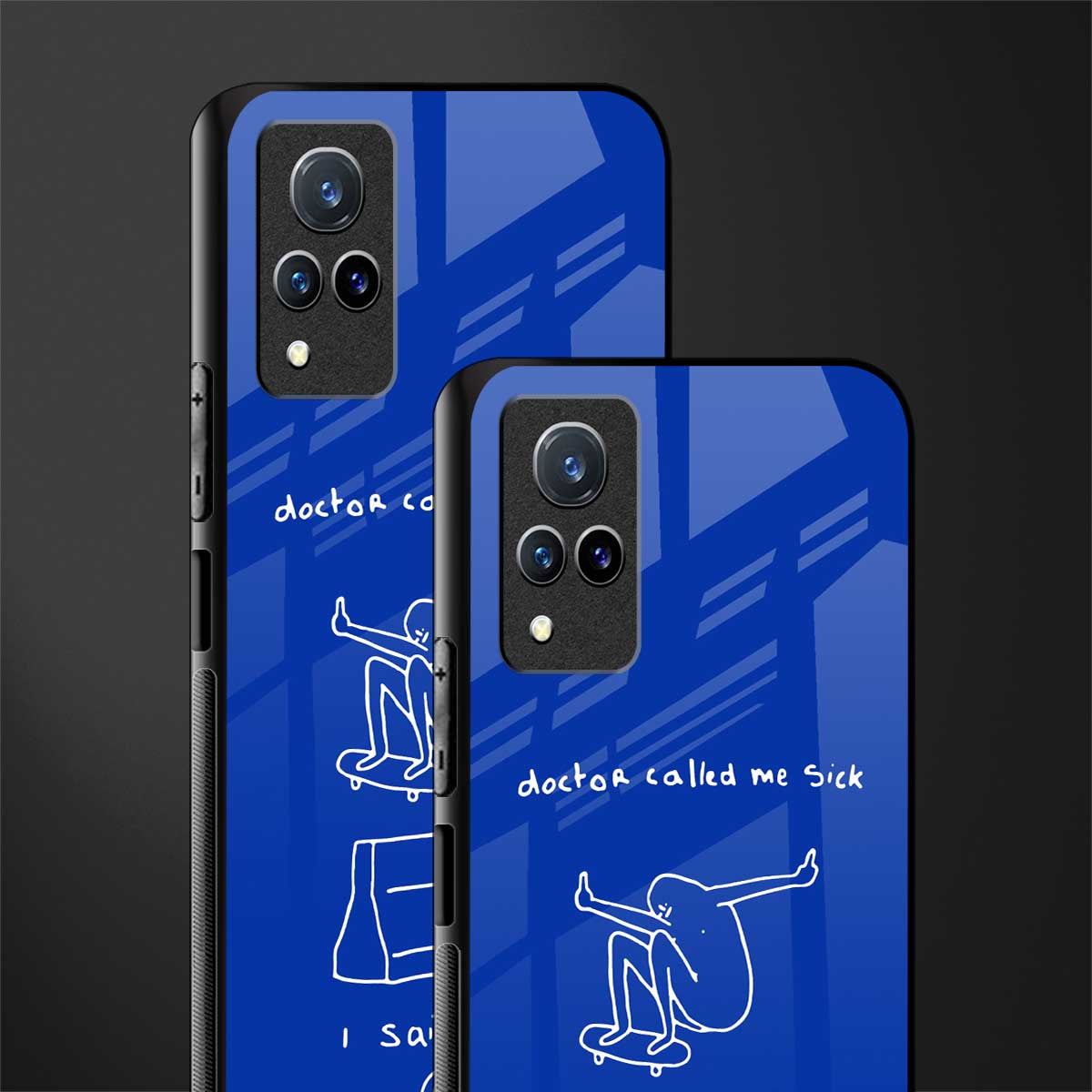 sick skateboarder blue doodle glass case for vivo v21 5g image-2