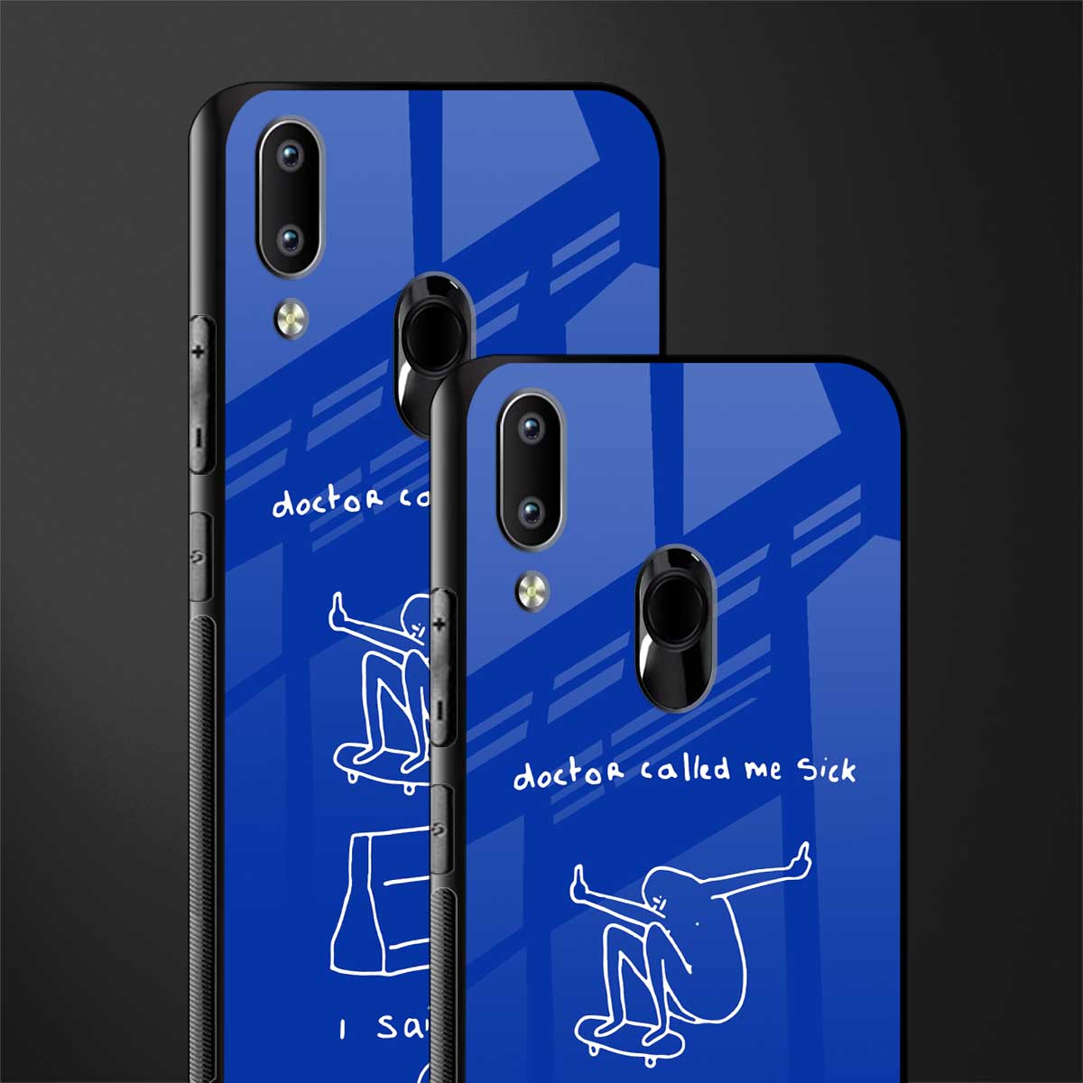 sick skateboarder blue doodle glass case for vivo y91 image-2