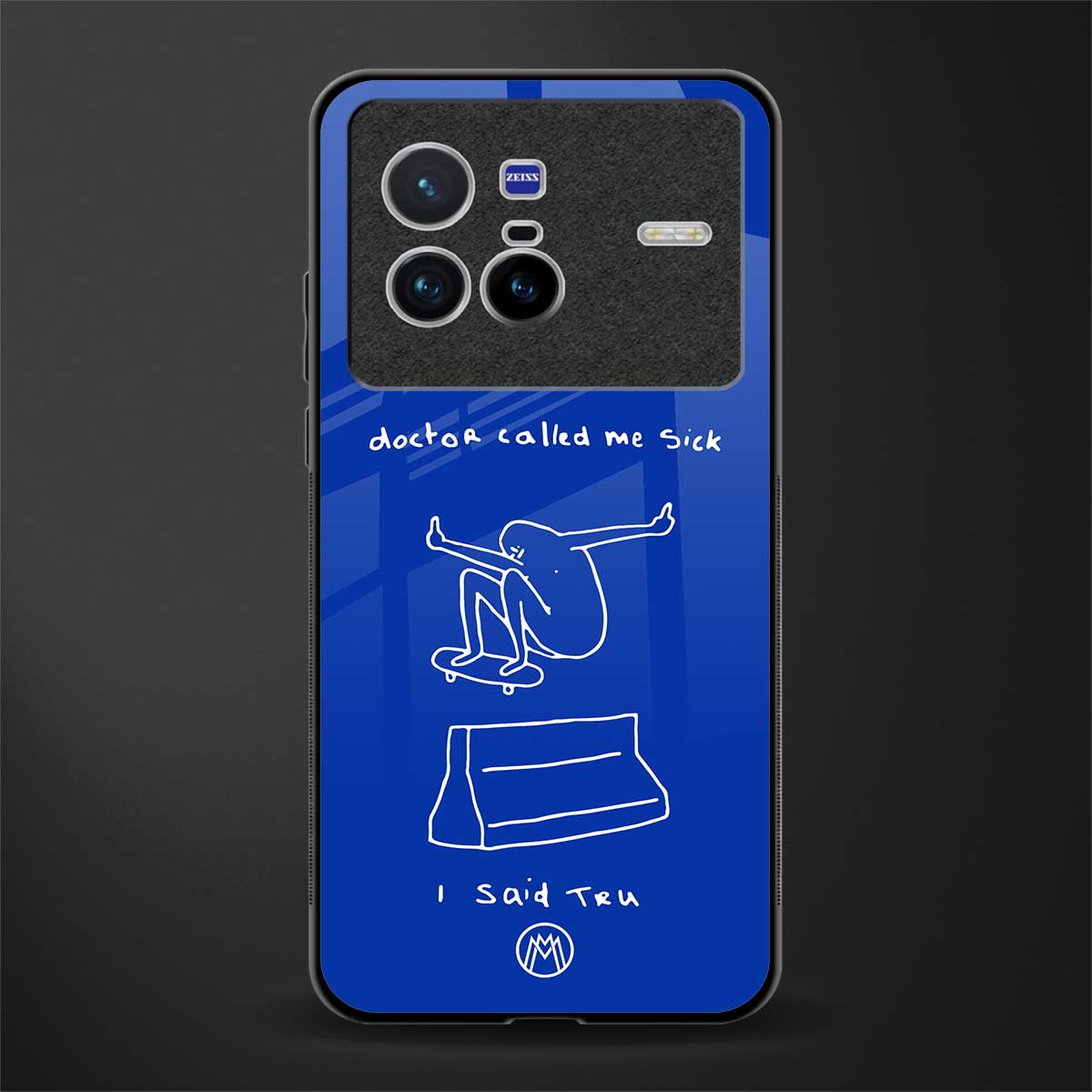 sick skateboarder blue doodle glass case for vivo x80 image