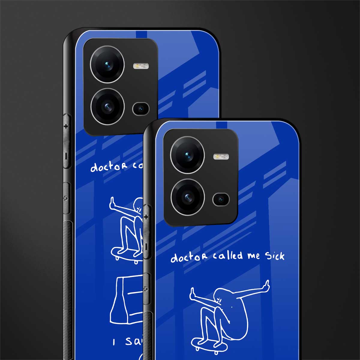 sick skateboarder blue doodle back phone cover | glass case for vivo v25-5g