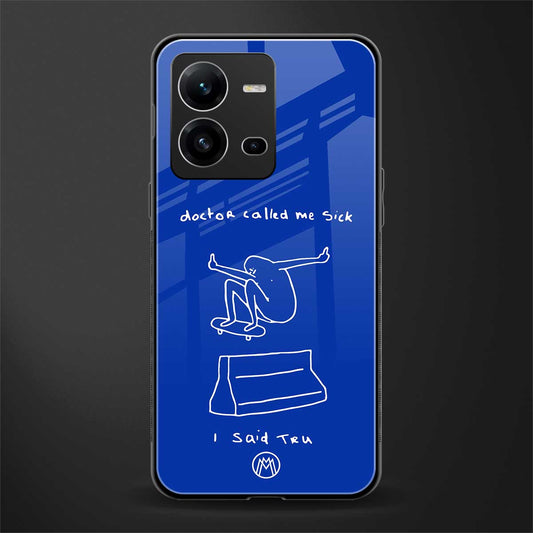 sick skateboarder blue doodle back phone cover | glass case for vivo v25-5g