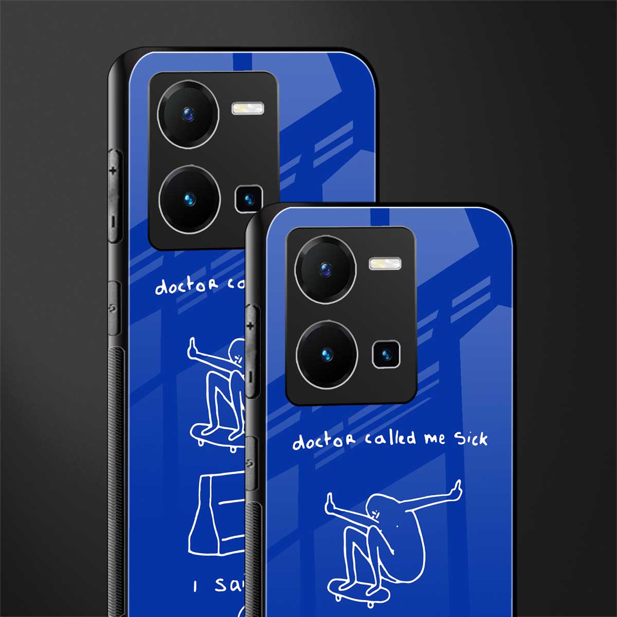 sick skateboarder blue doodle back phone cover | glass case for vivo y35 4g