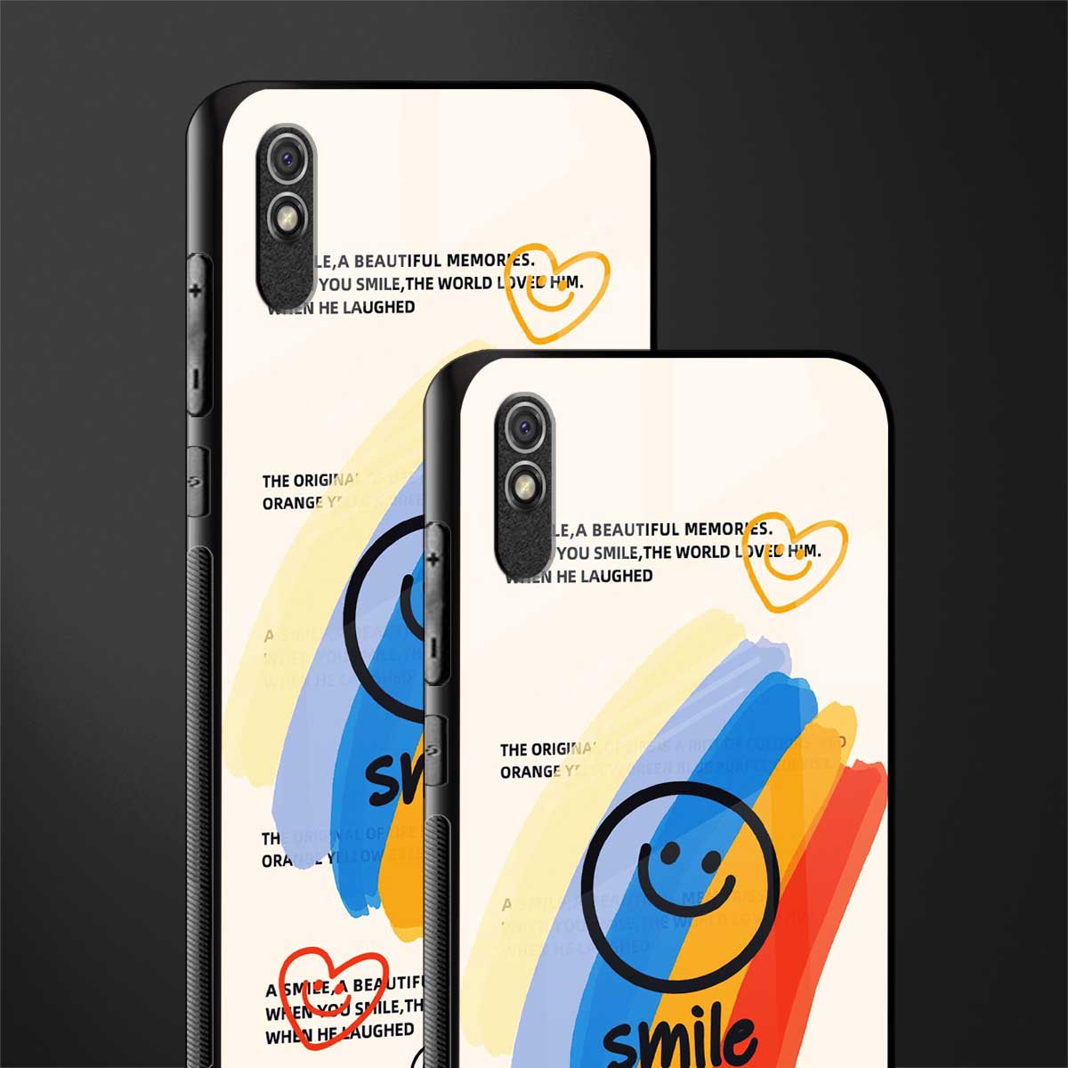 smile colourful glass case for redmi 9a image-2