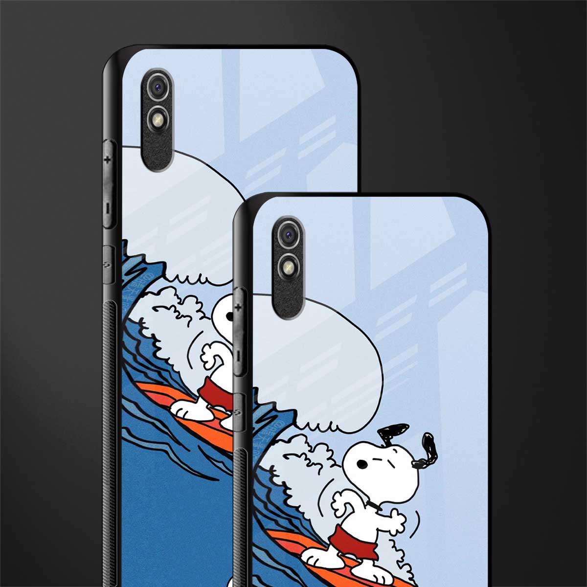 snoopy surfing glass case for redmi 9a image-2