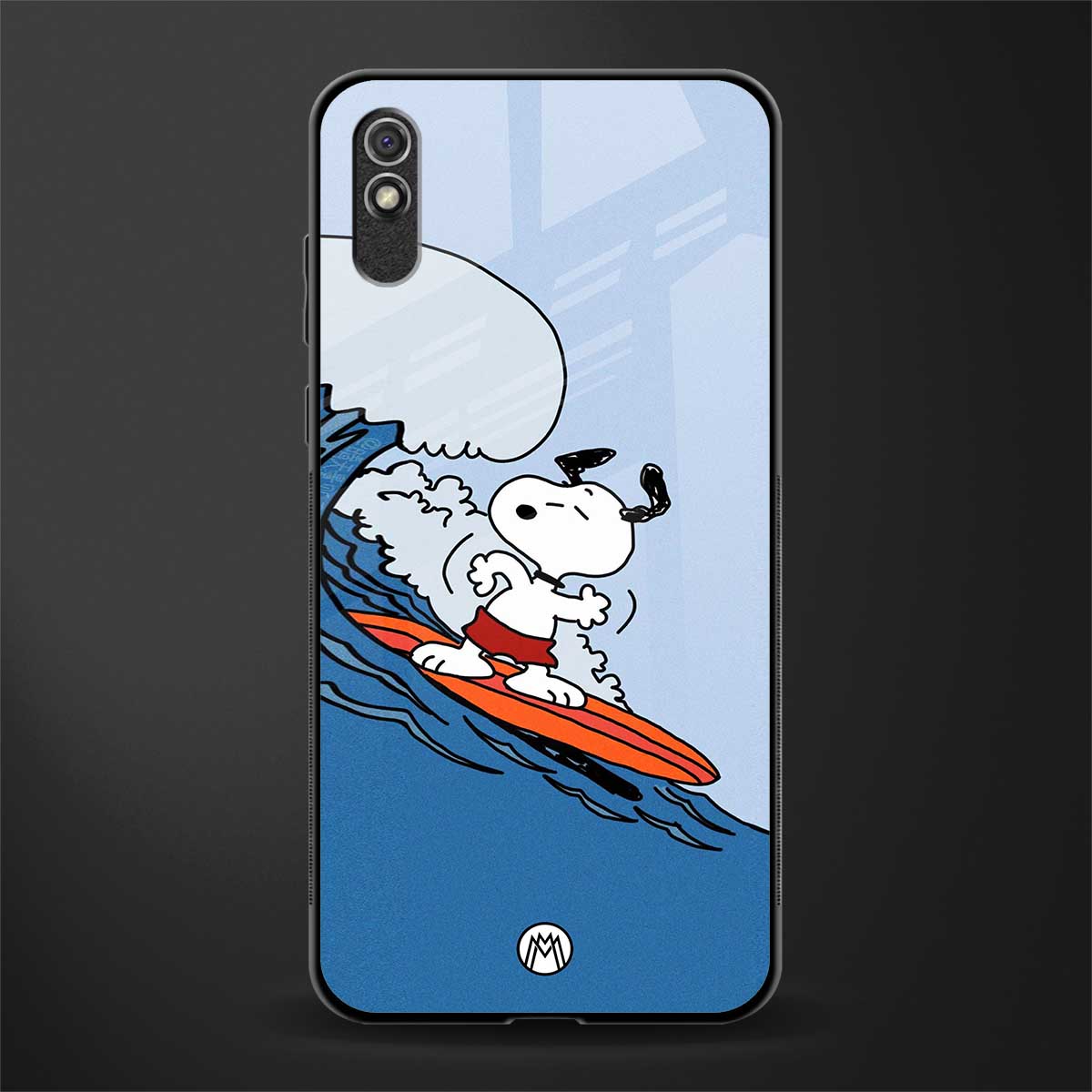 snoopy surfing glass case for redmi 9a image