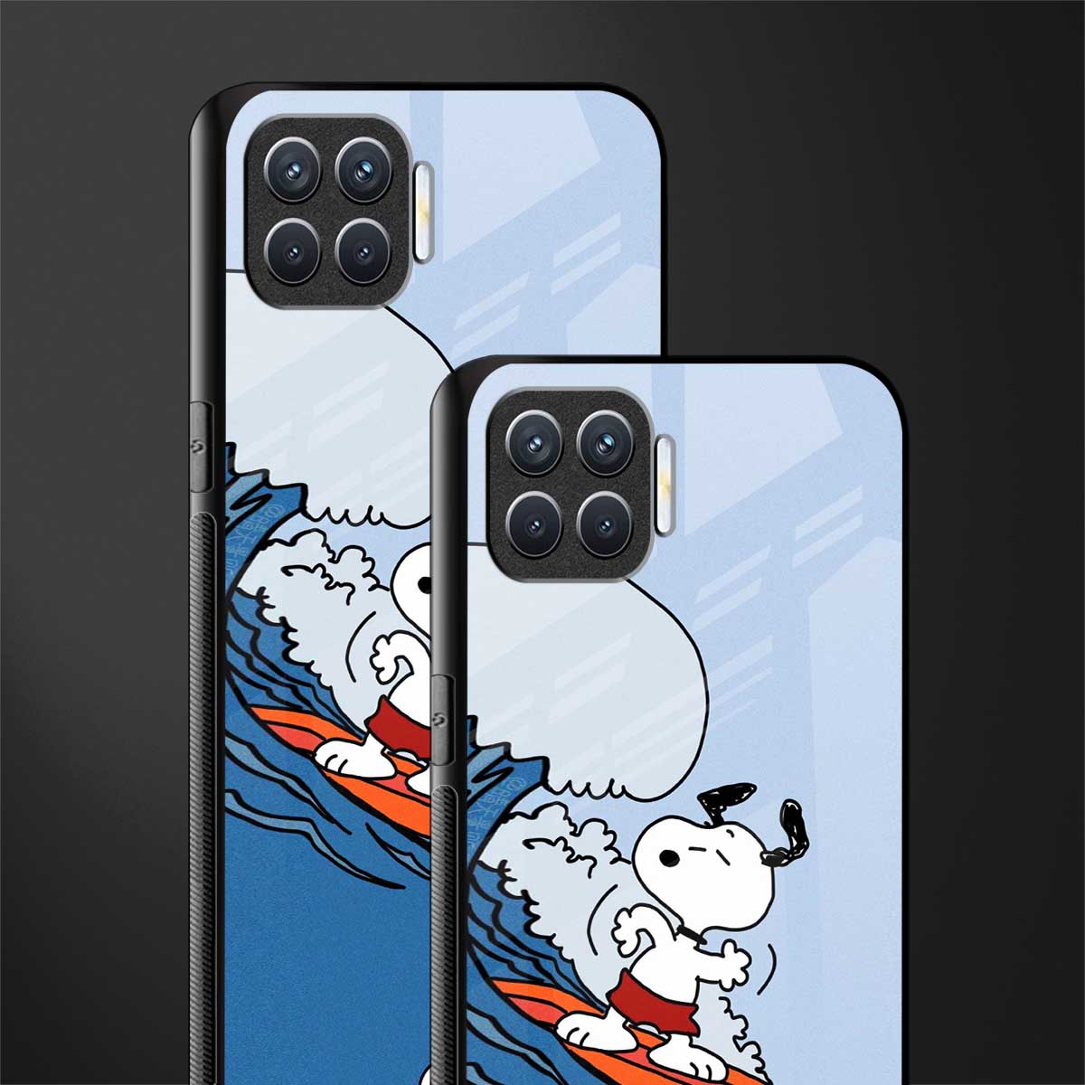 snoopy surfing glass case for oppo f17 pro image-2