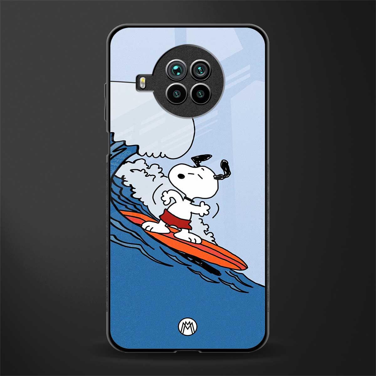snoopy surfing glass case for mi 10i image