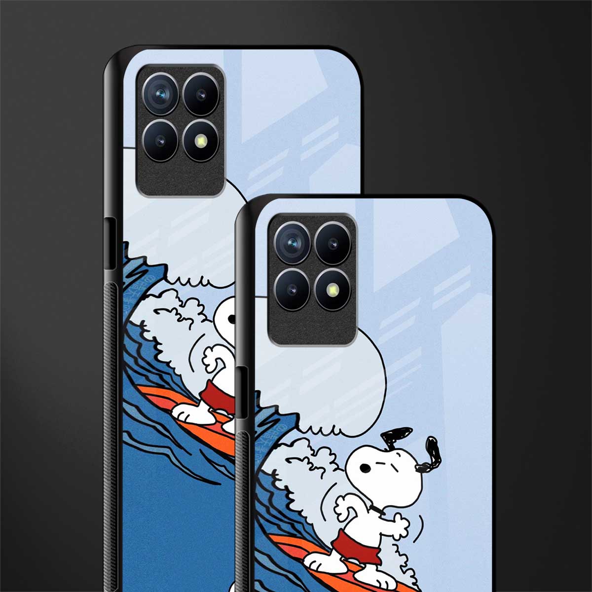 snoopy surfing glass case for realme 8i image-2